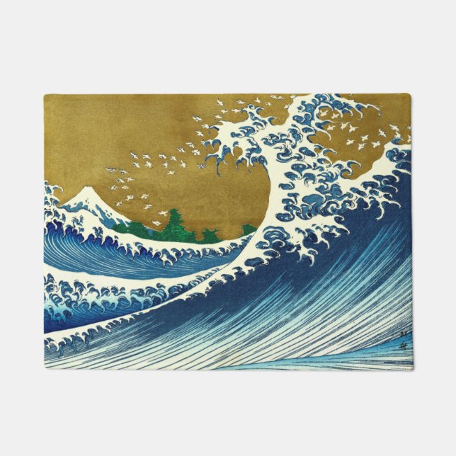 Hokusai Great Wave Pattern: Japanese Ukiyo-e Art Doormat (Front)