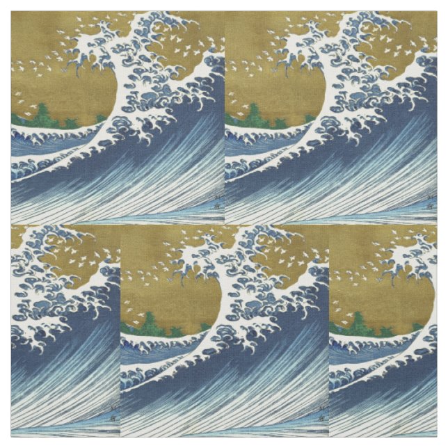 Hokusai Great Wave Pattern: Japanese Ukiyo-e Art Fabric (Swatch)