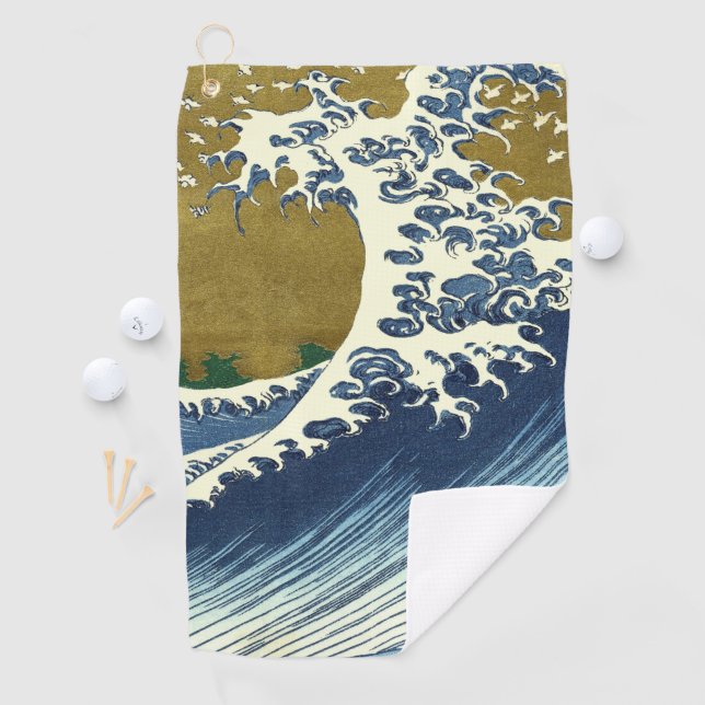 Hokusai Great Wave Pattern: Japanese Ukiyo-e Art Golf Towel (InSitu)