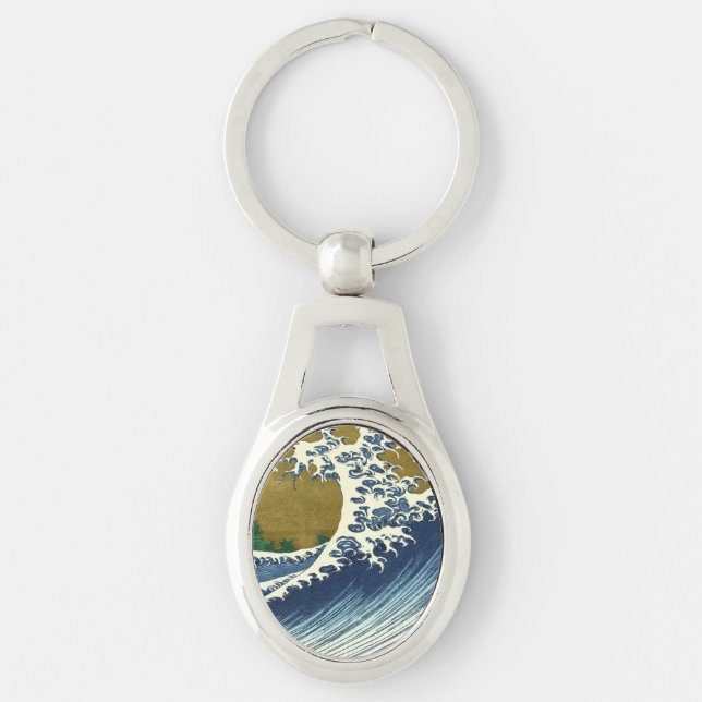 Hokusai Great Wave Pattern: Japanese Ukiyo-e Art Key Ring (Front)