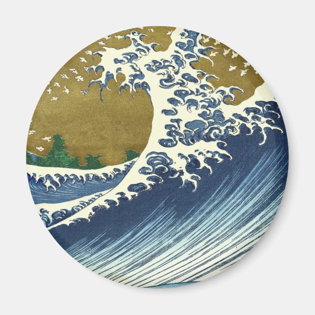 Hokusai Great Wave Pattern: Japanese Ukiyo-e Art Magnet (Front)