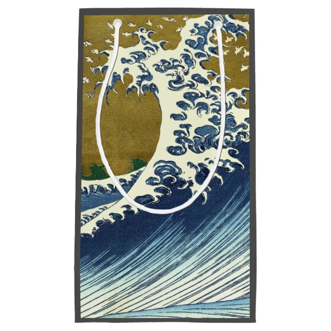 Hokusai Great Wave Pattern: Japanese Ukiyo-e Art Small Gift Bag (Front)
