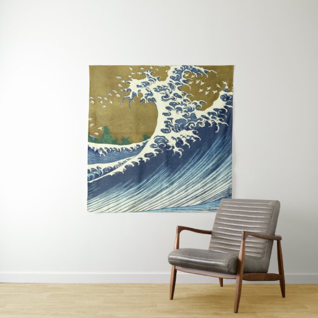 Hokusai Great Wave Pattern: Japanese Ukiyo-e Art Tapestry (In Situ)