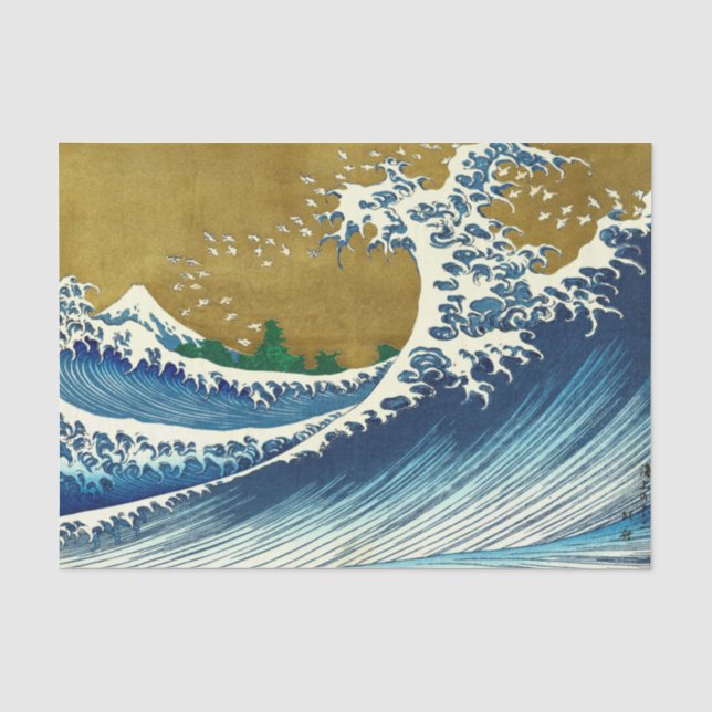Hokusai Great Wave Pattern: Japanese Ukiyo-e Art Tissue Paper (Front)
