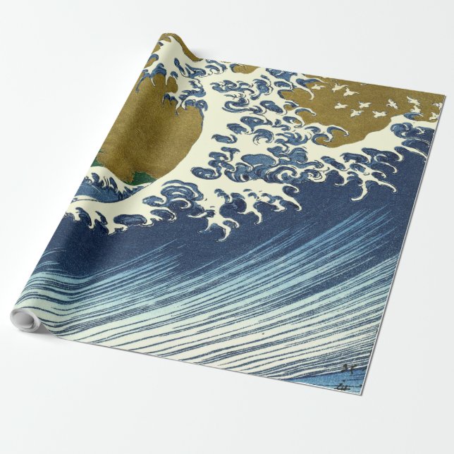 Hokusai Great Wave Pattern: Japanese Ukiyo-e Art Wrapping Paper (Unrolled)
