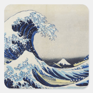Hokusai great wave print painting square sticker