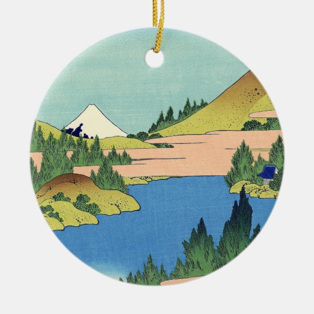 Hokusai Hakone Lake in Sagami Province  Ceramic Tree Decoration (Front)