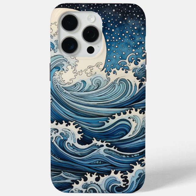 Hokusai Inspired Japandi Wave Art Digital Print Case-Mate iPhone Case (Back)