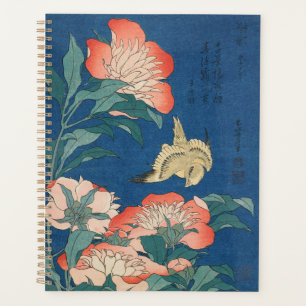Hokusai Japanese Art Peonies and Canary Bird Planner