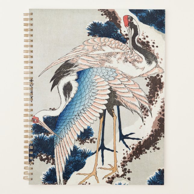 Hokusai Japanese Art Two Cranes Snowy Pine Planner (Front)