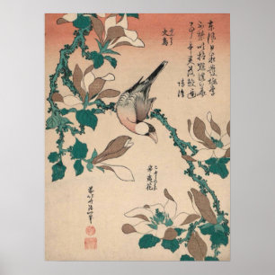 Hokusai Java Sparrow on Magnolia GalleryHD Poster