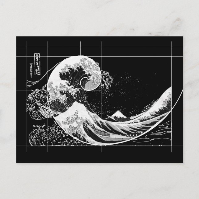 Hokusai Meets Fibonacci, Black and White Card (Front)
