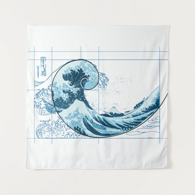 Hokusai Meets Fibonacci, Blue  Tapestry (Front)