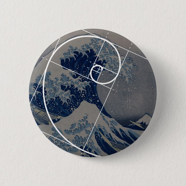 Hokusai Meets Fibonacci, Golden Ratio 6 Cm Round Badge (Front)