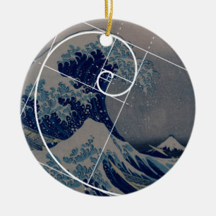 Hokusai Meets Fibonacci, Golden Ratio Ceramic Tree Decoration