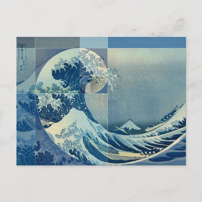 Hokusai Meets Fibonacci, Golden Ratio Postcard (Front)