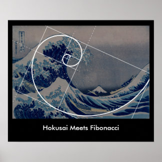 Hokusai Meets Fibonacci, Golden Ratio Poster