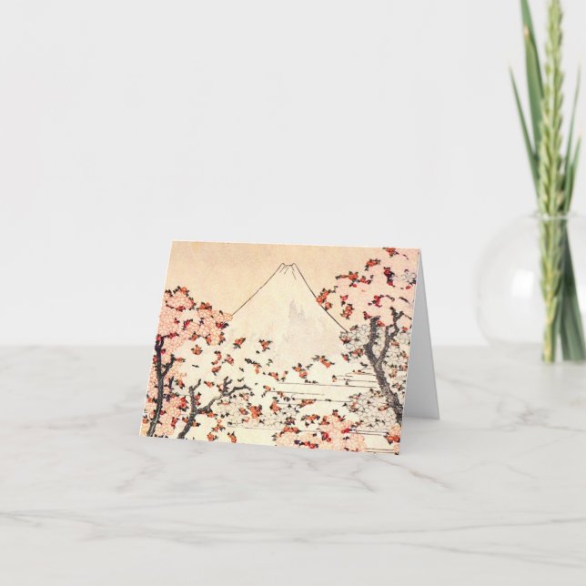 Hokusai Mount Fuji Cherry Blossoms Note Card (Front)