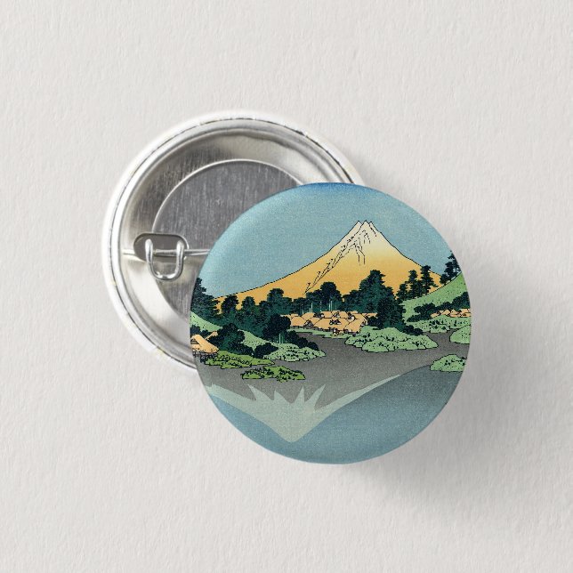 Hokusai Mount Fuji reflects in Lake Kawaguchi    3 Cm Round Badge (Front & Back)
