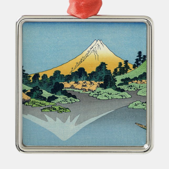 Hokusai - Mount Fuji Reflects in Lake Kawaguchi  Metal Tree Decoration (Front)