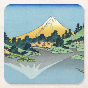 Hokusai - Mount Fuji Reflects in Lake Kawaguchi Square Paper Coaster