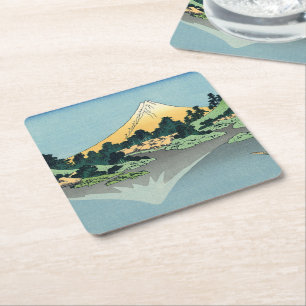Hokusai Mount Fuji reflects in Lake Kawaguchi Square Paper Coaster