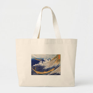 Hokusai Ocean Waves Fishing Boats Large Tote Bag