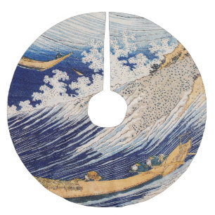 Hokusai Ocean Waves Sea Boats Brushed Polyester Tree Skirt