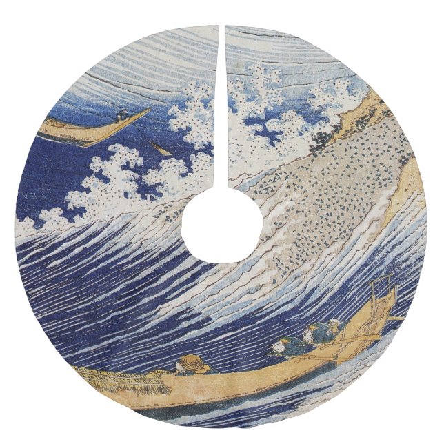 Hokusai Ocean Waves Sea Boats Brushed Polyester Tree Skirt (Front)