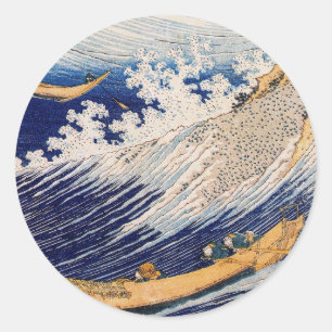 Hokusai Ocean Waves Sea Boats Classic Round Sticker