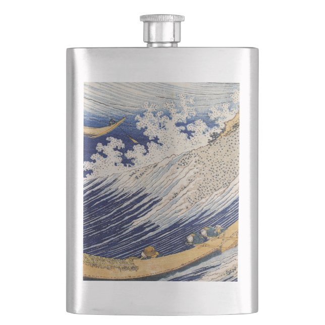 Hokusai Ocean Waves Sea Boats Hip Flask (Front)
