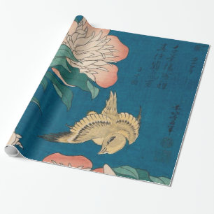 Hokusai Peonies and Canary Vintage GalleryHD Wrapping Paper