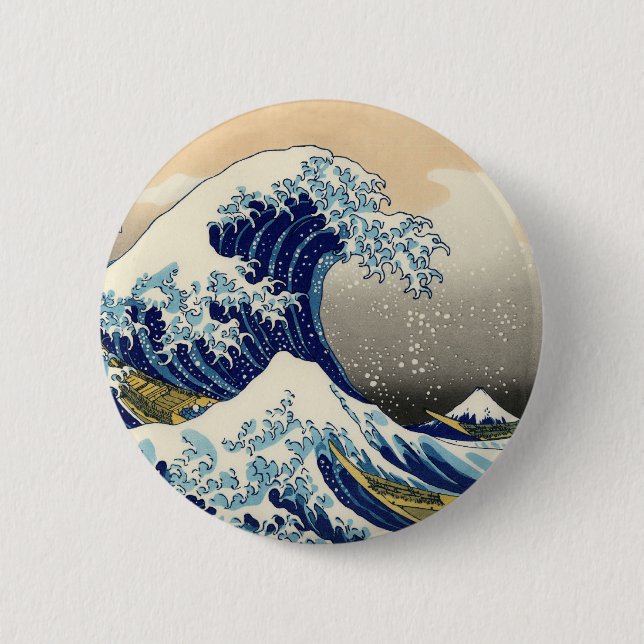 Hokusai The Great Wave Button (Front)