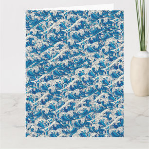 Hokusai the Great Wave Pattern Nautical Blue wave Card