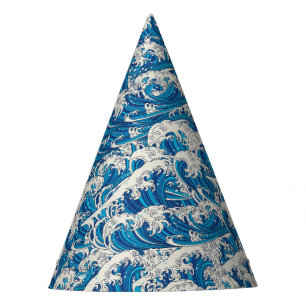 Hokusai the Great Wave Pattern Nautical Blue wave Party Hat