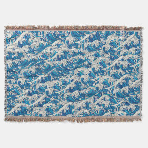 Hokusai the Great Wave Pattern Nautical Blue wave Throw Blanket