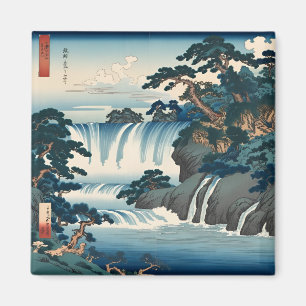Hokusai Ukiyo-e Japanese Waterfall Landscape Blue  Magnet
