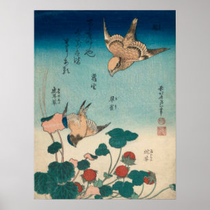 Hokusai Vintage Shrike and Bluebird GalleryHD Poster