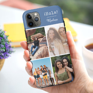 ¡Hola! 4 Photo Collage Blue Personalised Case-Mate iPhone Case