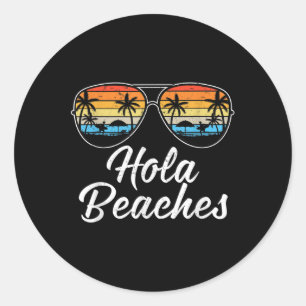 Hola Beaches Funny Summer Beach Surfboard Classic Round Sticker