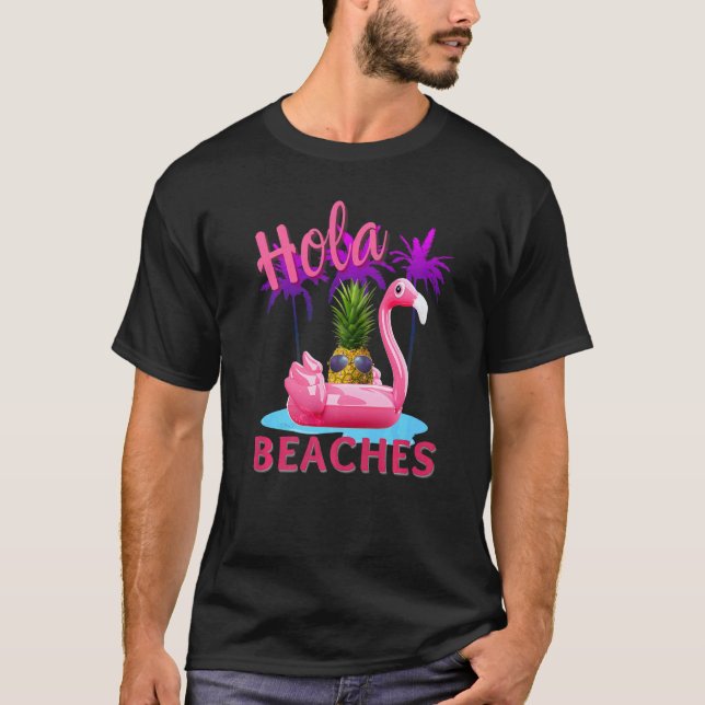Hola Beaches  Summer Pineapple With Flamingo T-Shirt (Front)