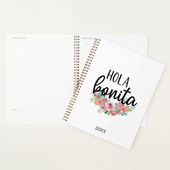 Hola Bonita Spanish Roses Typography Chic Modern Planner (Display)