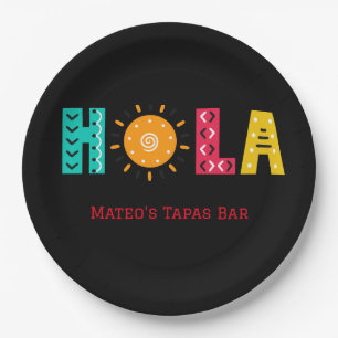 HOLA! Having a tapas party?  Editable image & text Paper Plate