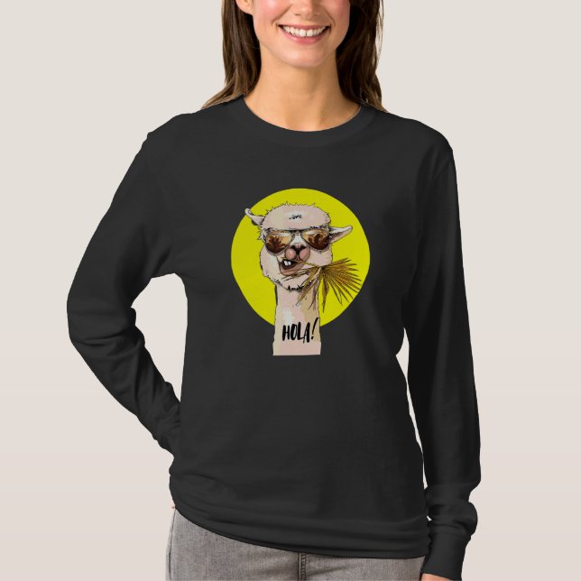 Hola Llama  Farm Cute Llama T-Shirt (Front)