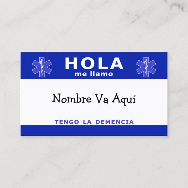 HOLA me llamo y tengo la demencia Business Card (Front)