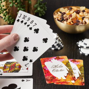 Hola Otoño Autumn Leaves Fall Seasonal Trendy Chic Playing Cards