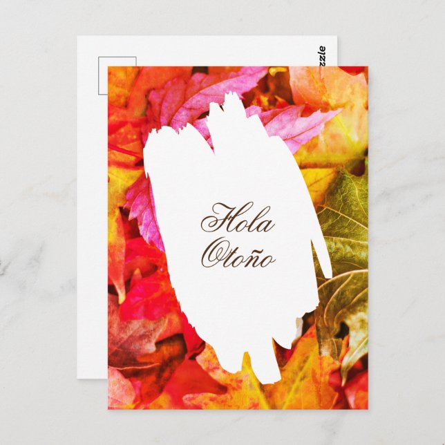 Hola Otoño Hello Fall Colourful Red Autumn Leaves Postcard (Front/Back)