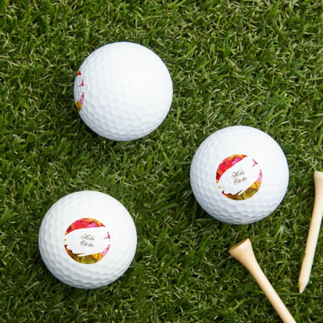 Hola Otoño Orange Red Yellow Modern Lover Golfer Golf Balls (Insitu Grass)