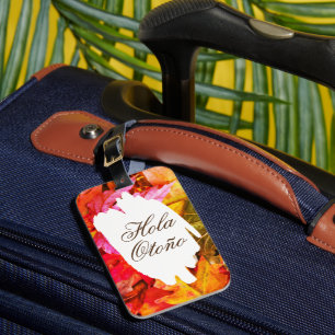 Hola Otoño Unique Autumn Leaves Girly Trendy Chic Luggage Tag