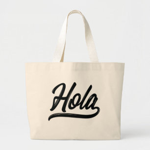 Hola Script (Black) Large Tote Bag